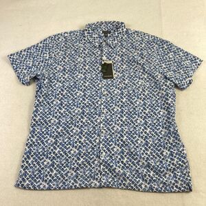 Van‎ Heusen Weekend Camp Shirt Mens 2XL White Blue Geometric Regular Fit Travel